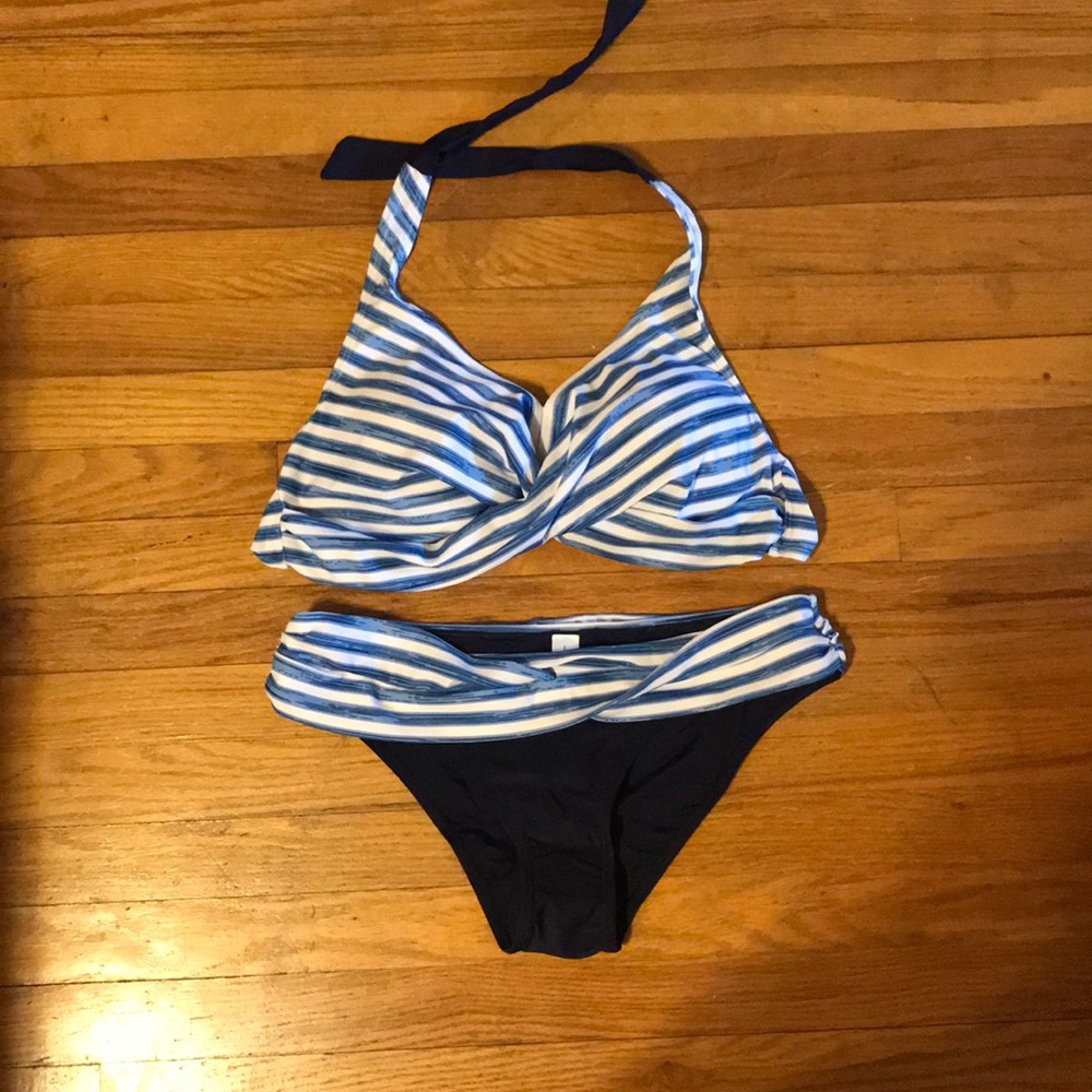 2 piece bathing suit large NEW blue white